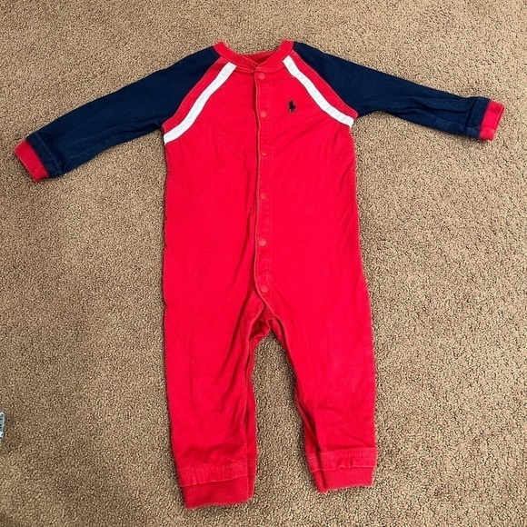Ralph Lauren Red and Blue 9 Months One Piece Outfit - Picture 1 of 4